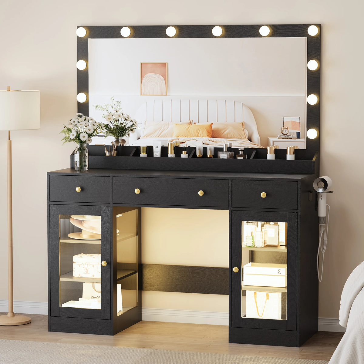 Makeup Vanity With Large Mirror And Lights USB Charging Station