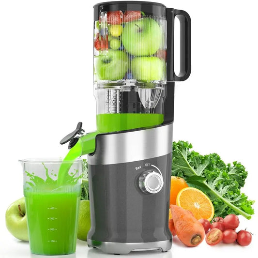 Cold Press Juicer 50 RPM 4.9" Whole Fruit No Cut Easy Clean with Safety Lock Reverse Function