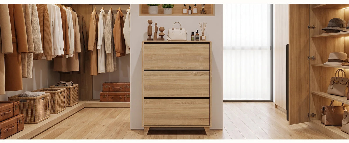 TCGBKAF Freestanding Slim Shoe Storage Cabinet Narrow Shoe Organizer with 3 Flip Drawers Adjustable Removable Shelves & Top Display Shelf Entryway Hallway Shoe Cabinet