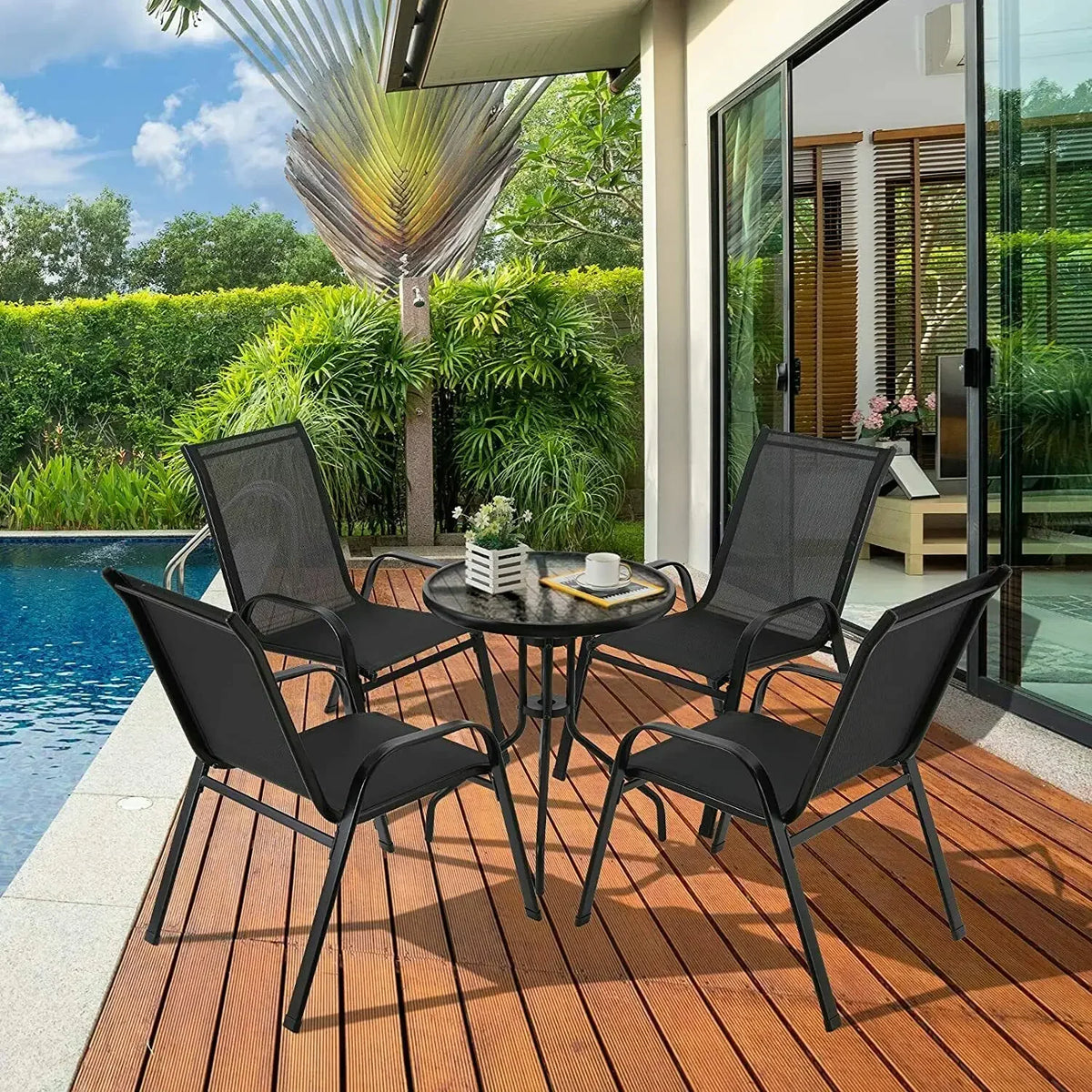 Foldable Garden Chairs Steel Iron Teslin Fabric High Back
