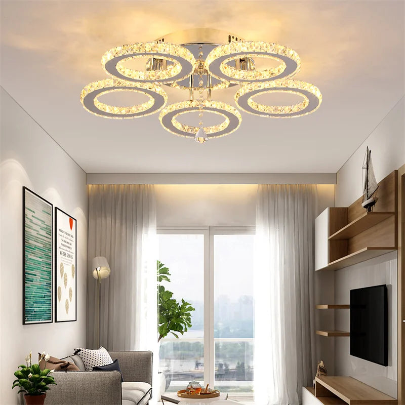 GreeLustr Modern Led Crystal Ring Pendant Light For Living Room
