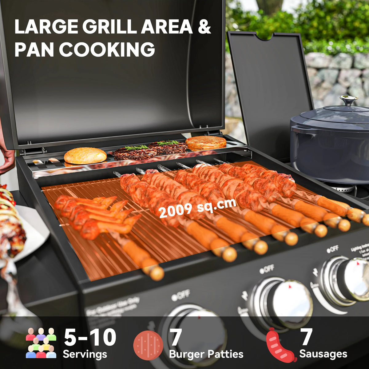 3 Burner Gas Grill With Side Burner And Shelves Propane BBQ