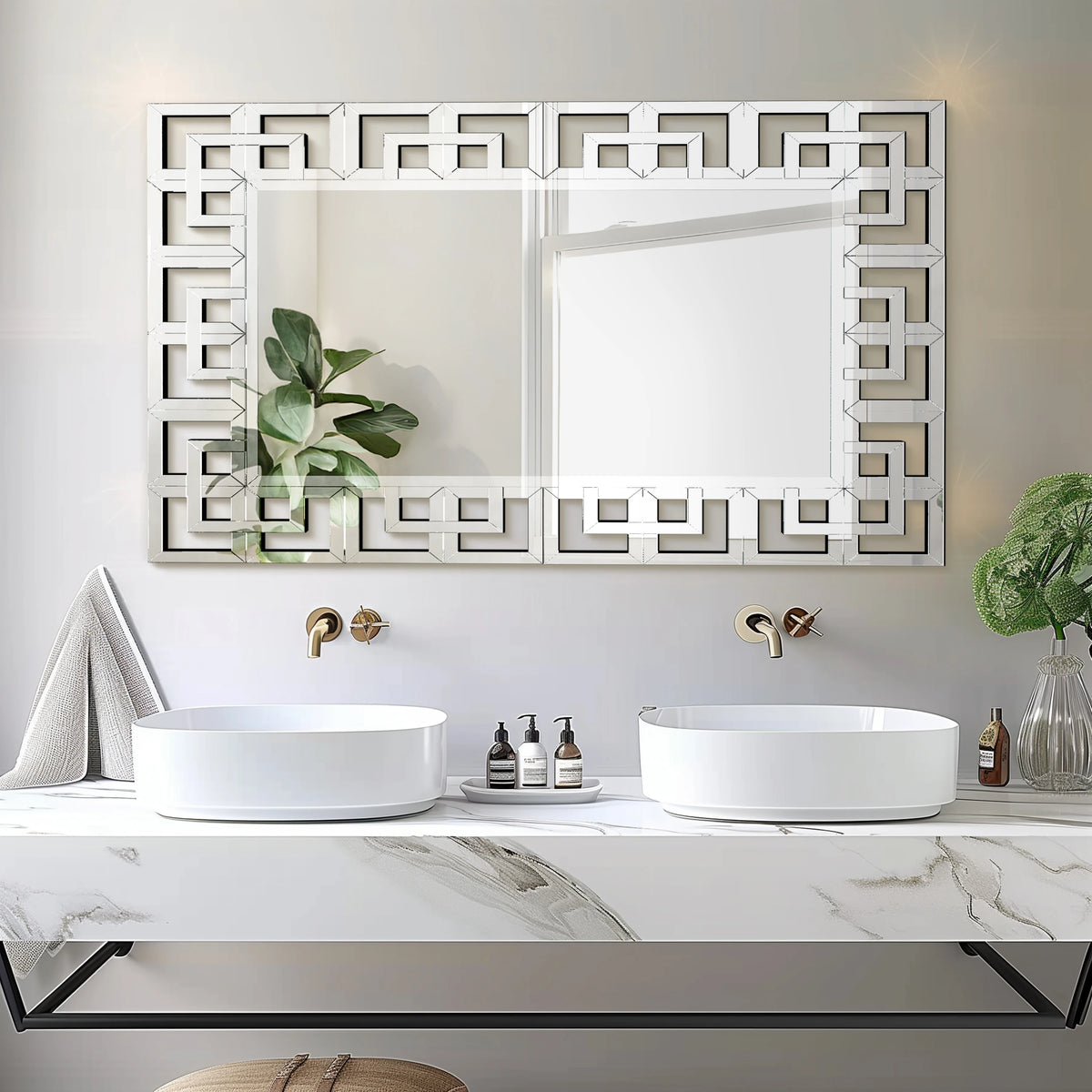 Venetian Style Rectangle Silver Art Mirror With Beveled Glass Edge