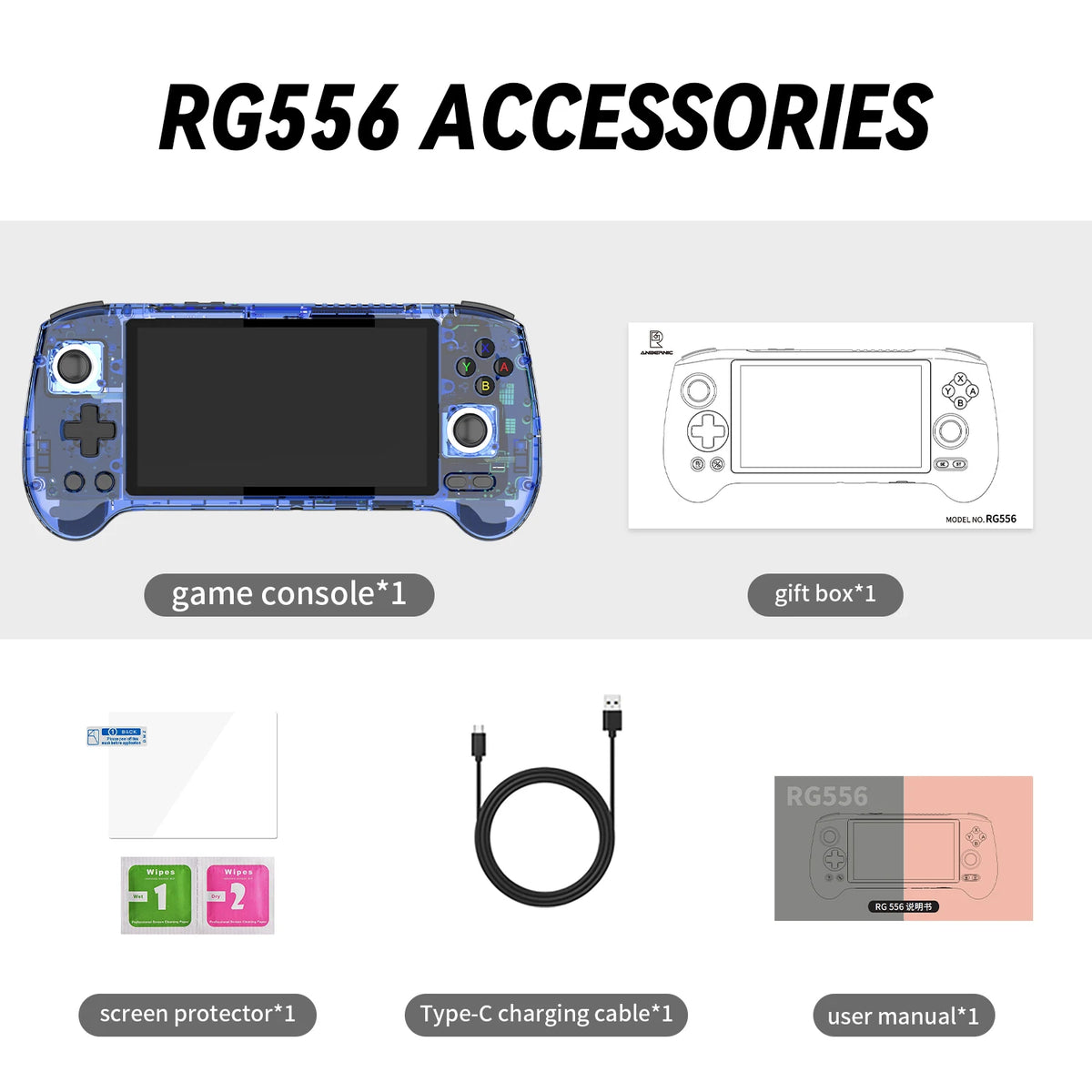 Anbernic RG556 Retro Handheld Game Console 64bit Android 13 System Unisoc T820 5.48-inch AMOLED Screen Hall Joystick Game Player