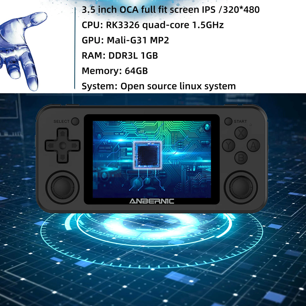 ANBERNIC RG351P Handheld Retro Game Console 3.5 Inch IPS Screen 64G TF Card 2500 Classic Games 3500 mAh Double 3D Rocker Gift