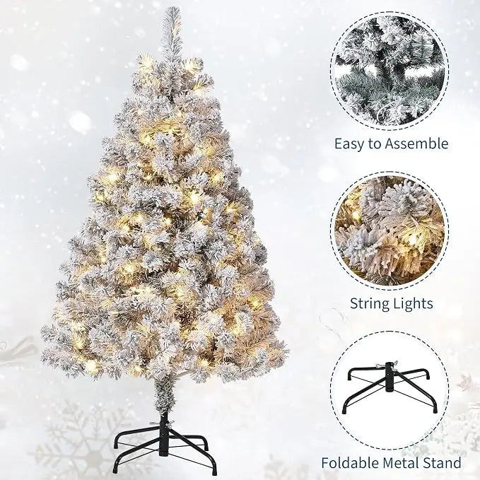 HiMISS Pre Lit Snowy Artificial Christmas Tree With Led Lights