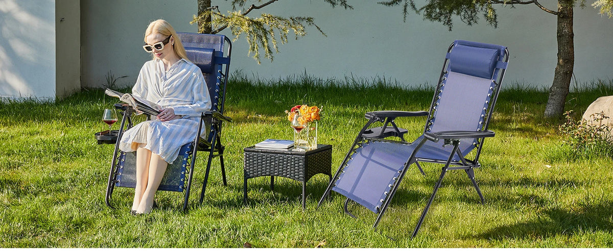 JHK Portable Zero Gravity Recliner Chairs Set Of 2 With Cup Holders Outdoor