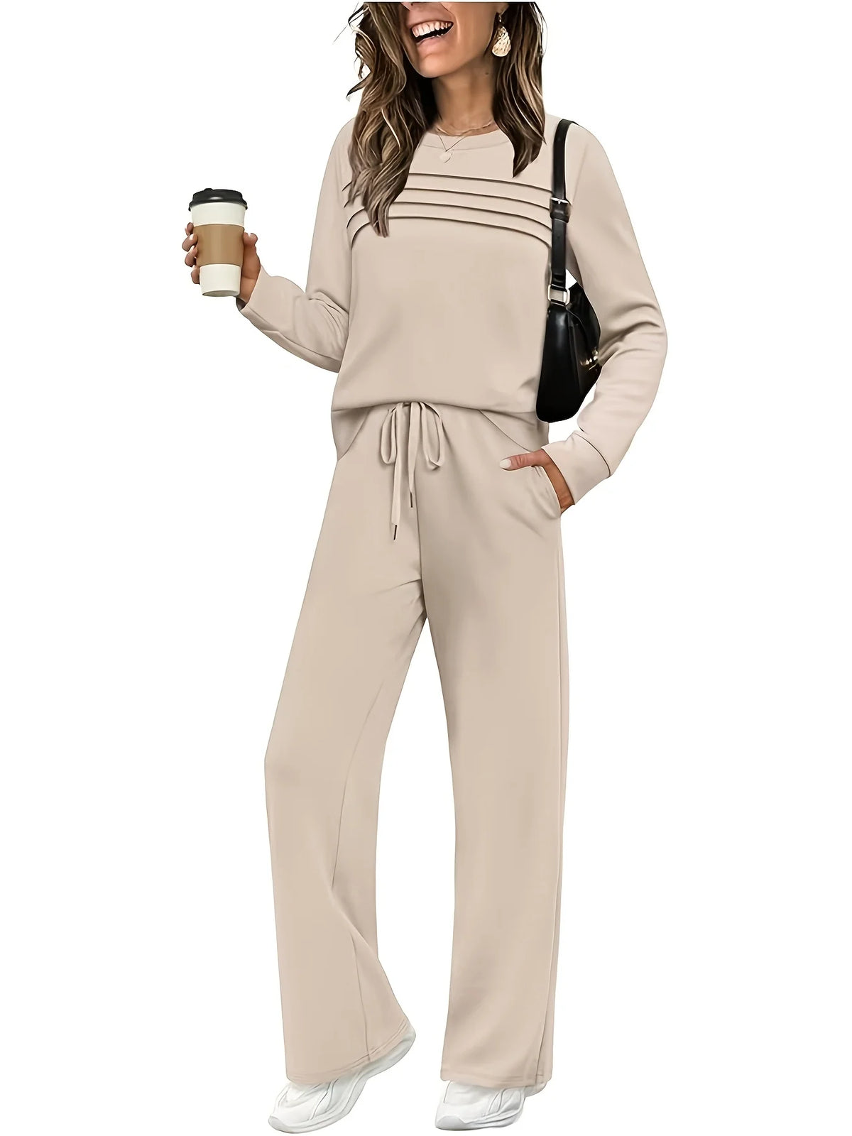 Women's Casual Two-Piece Polyester Cotton Long Sleeve Set