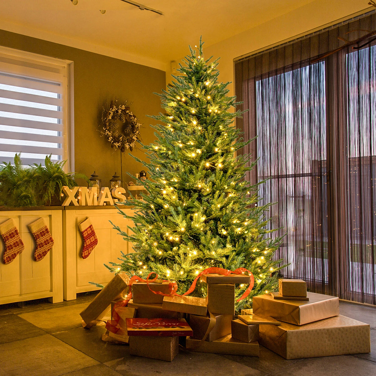 Lifezeal Pre Lit Artificial Christmas Tree With Metal Stand