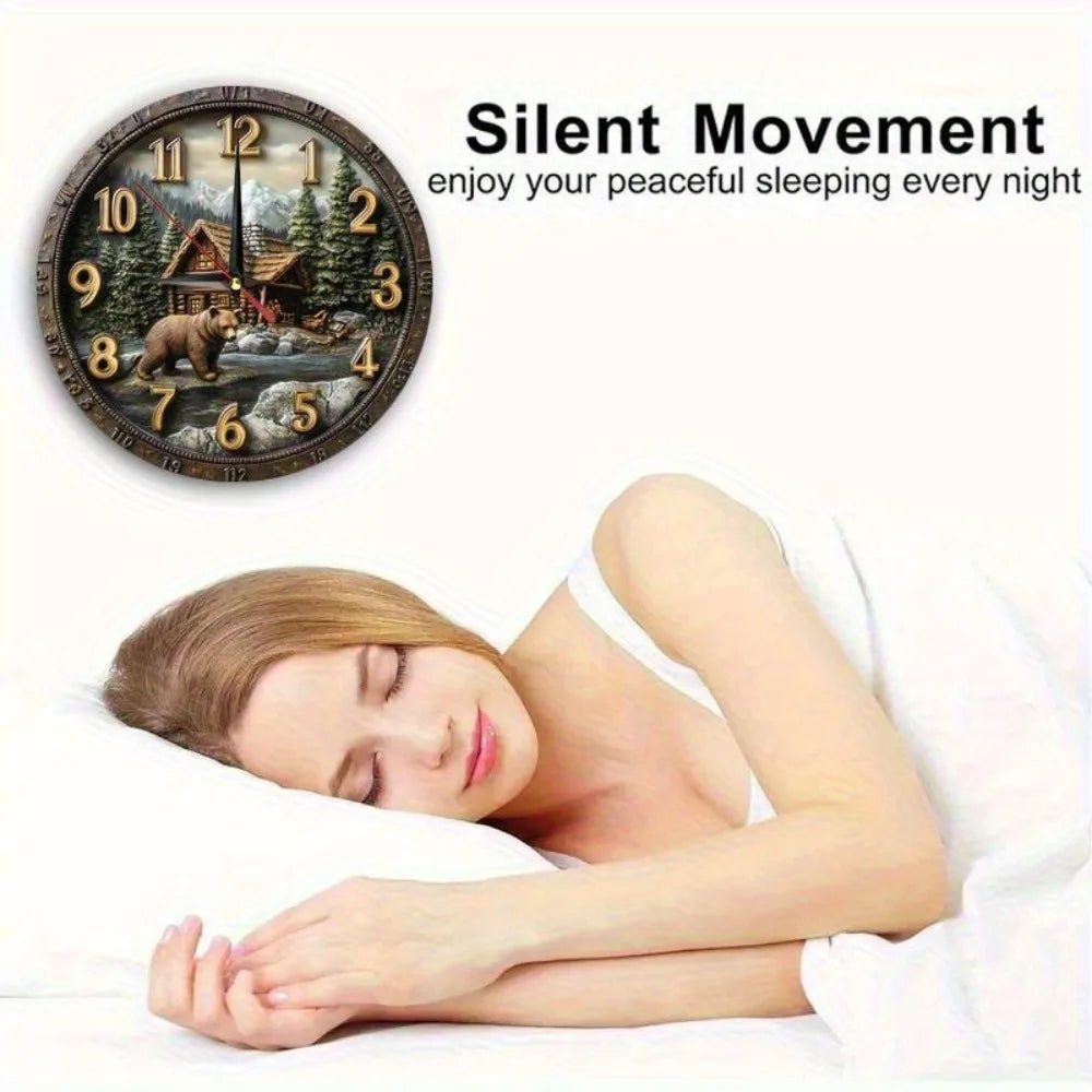 XMSJ Rustic Farmhouse Wall Clock With Bear Cabin Design Quartz