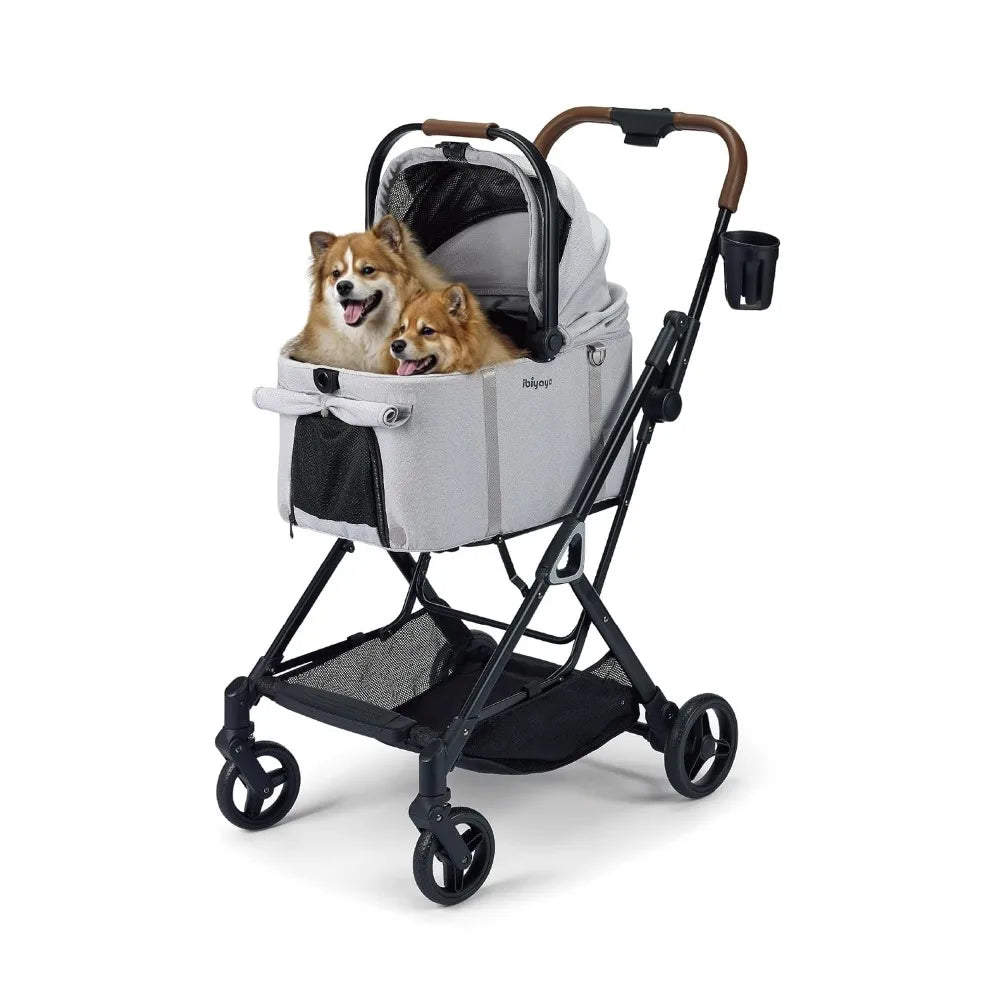 3-in-1 Pet Stroller For Small Dogs And Cats With Dual Opening Canopy