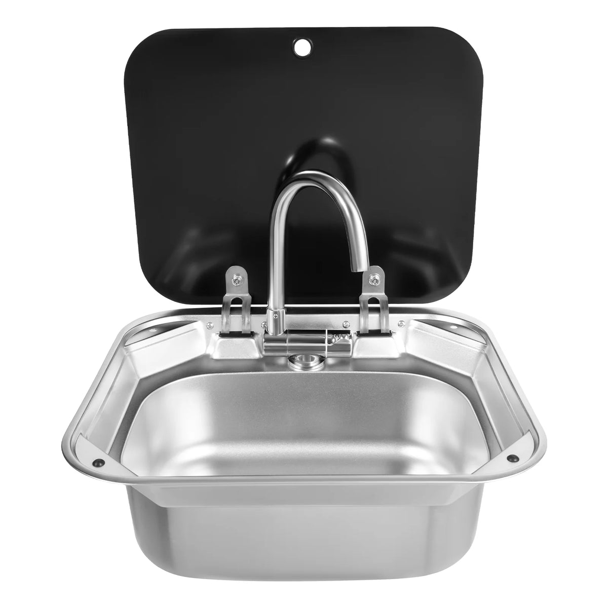 RV Sink With Foldable Tempered Glass Cover And Faucet Stainless Steel Camper Van