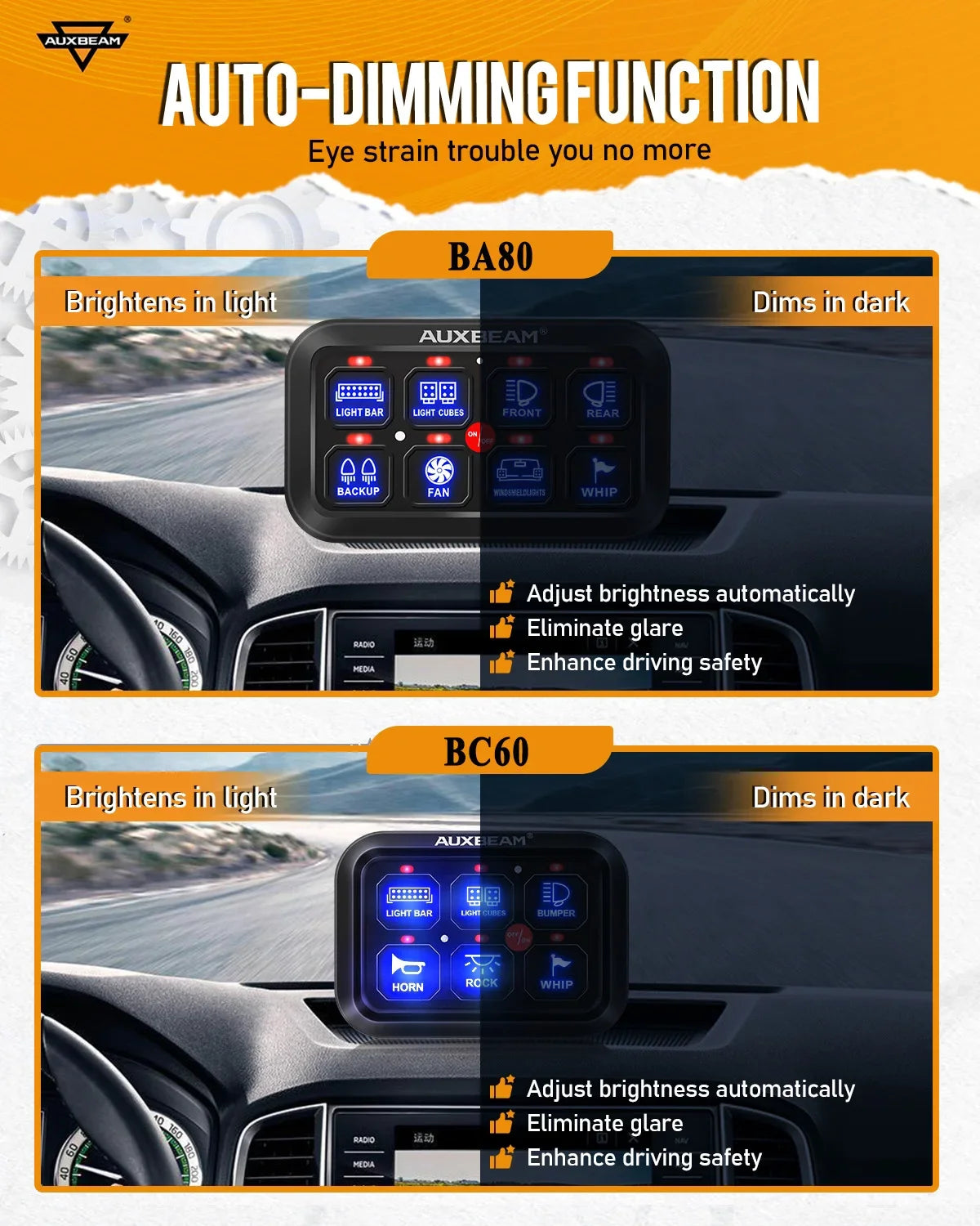 Auxbeam 6 To 8 Gangs LED Switch Panel Relay SystemPro