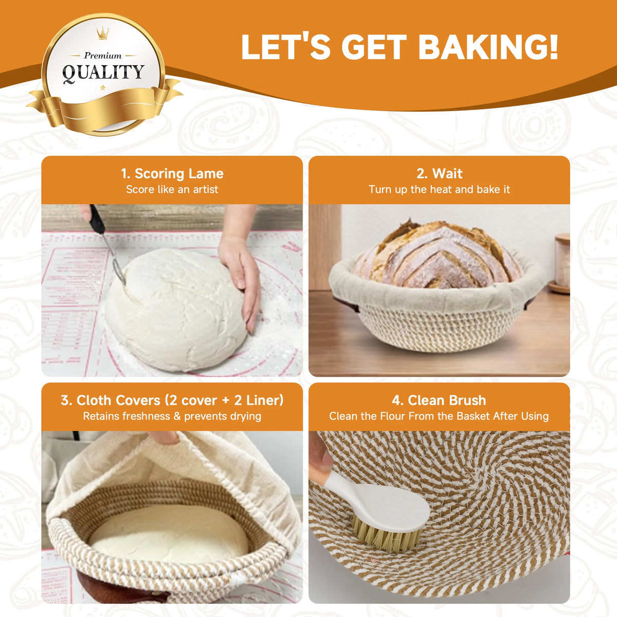 17 Piece Bread Proofing Basket Set With Lame And Whisk