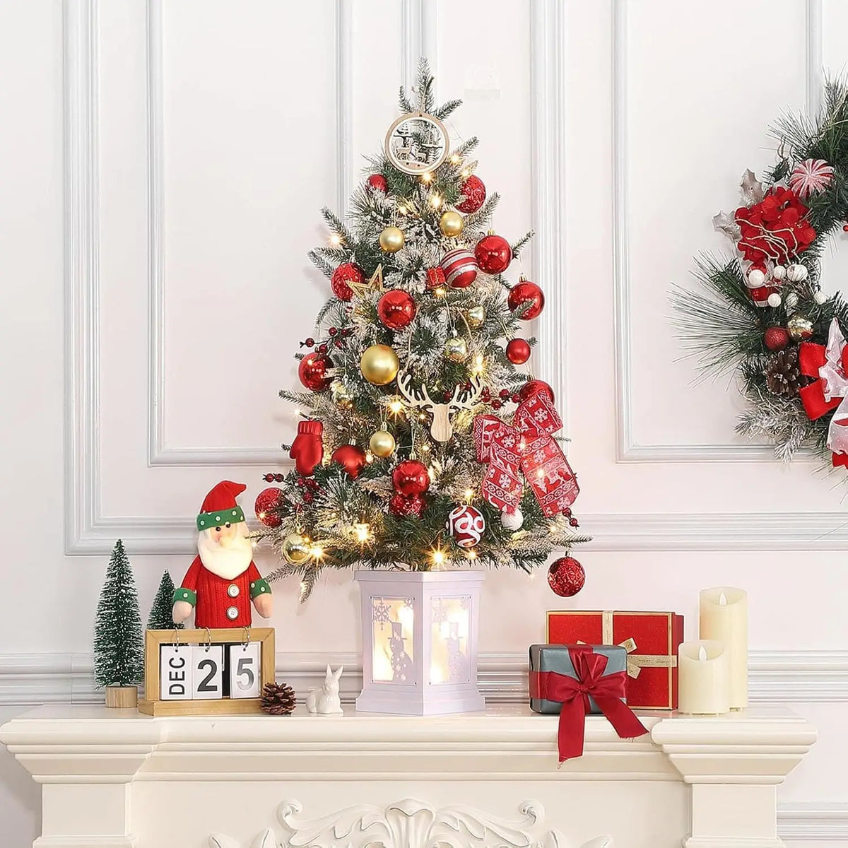 Pre-Lit Artificial Christmas Trees With Potted Bases, 8 Lighting Modes