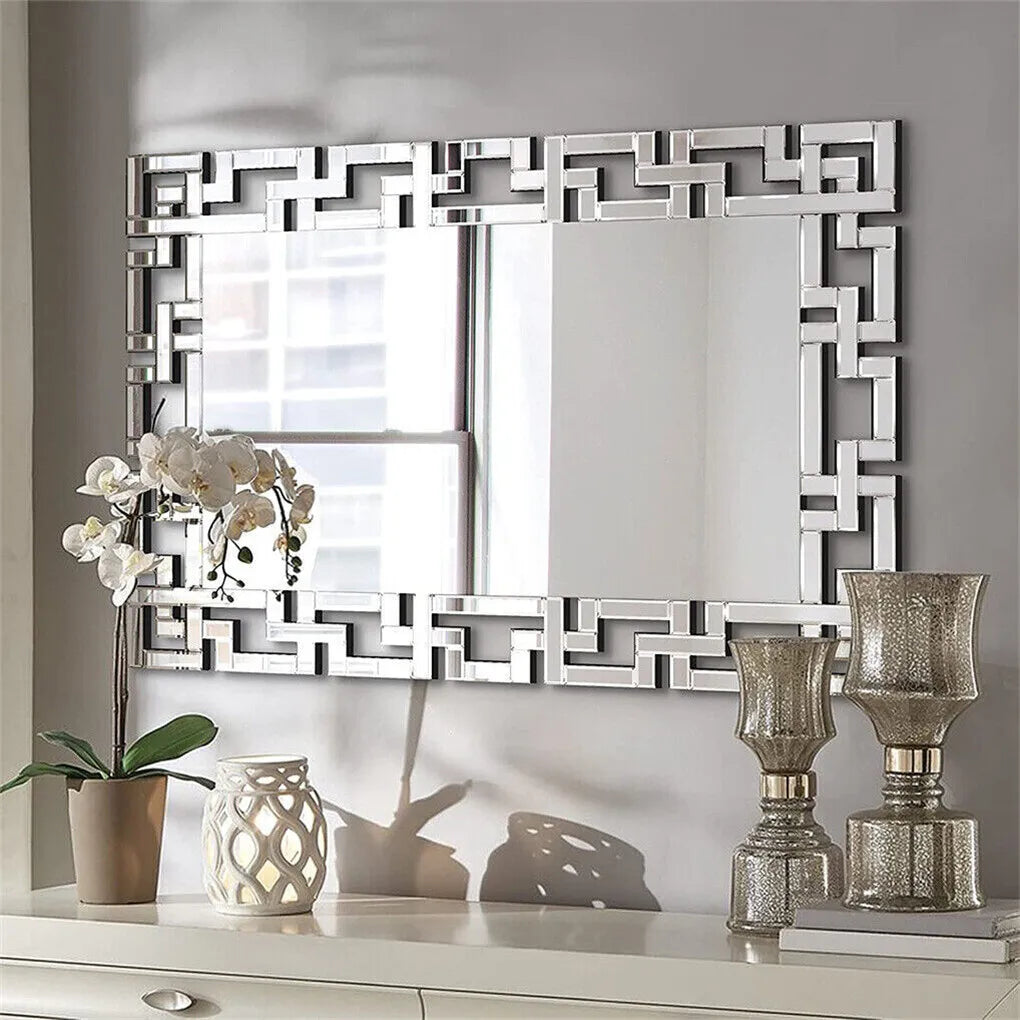 Venetian Style Rectangle Silver Art Mirror With Beveled Glass Edge