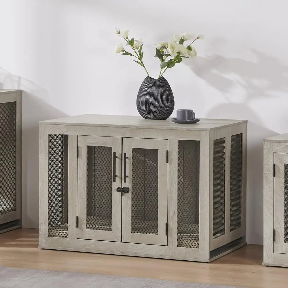 Mesh Indoor Dog Crate With Cushion Tray And Engineered Wood End Table Style Kennel