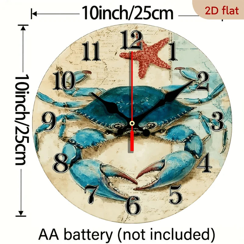 XMSJ Rustic Wooden Crab Wall Clock Silent Battery Operated