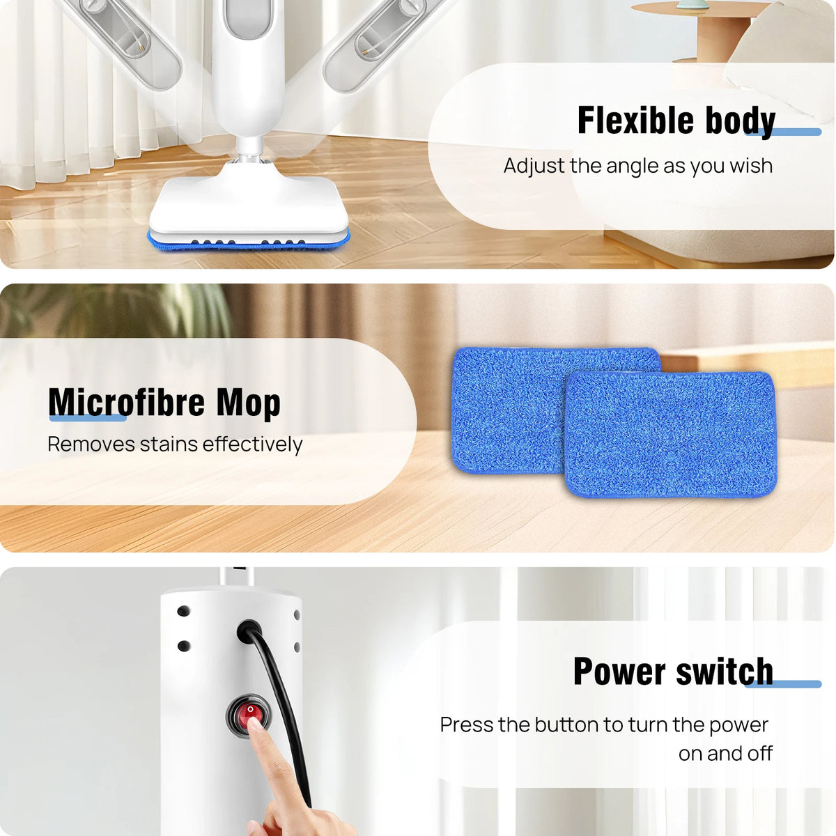 Briefness 1500W Steam Mop Cleaner Removes Bacteria Hardwood Tile Floors