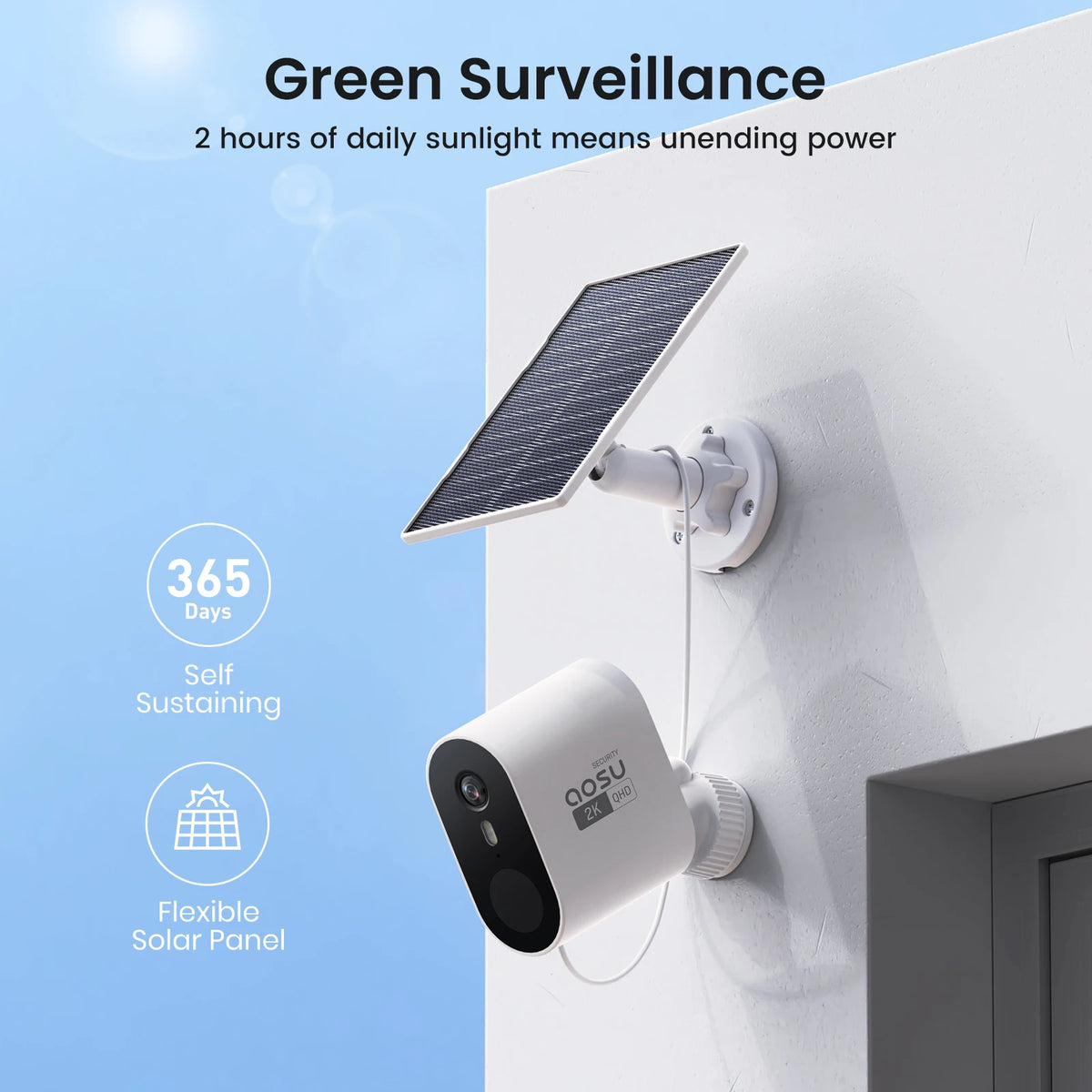 Aosu 3MP WiFi Solar Camera System 4 Cam Kit Outdoor Wireless