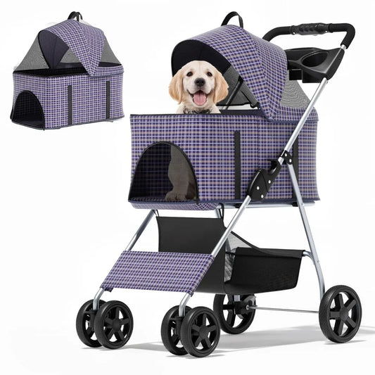 3 In 1 Foldable Pet Stroller With Removable Carrier And Car Seat