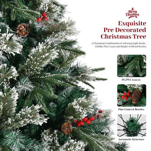 Pre Decorated Snow Frost Artificial Christmas Tree With Berry Branches
