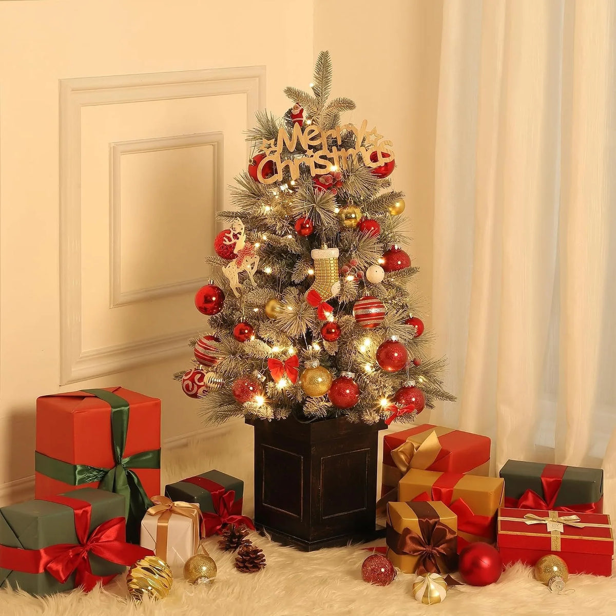 Pre Lit Artificial Christmas Tree With Timer And Battery Operated