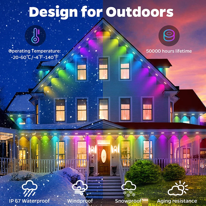 GCTeching Waterproof Permanent Outdoor LED String Lights For Decoration