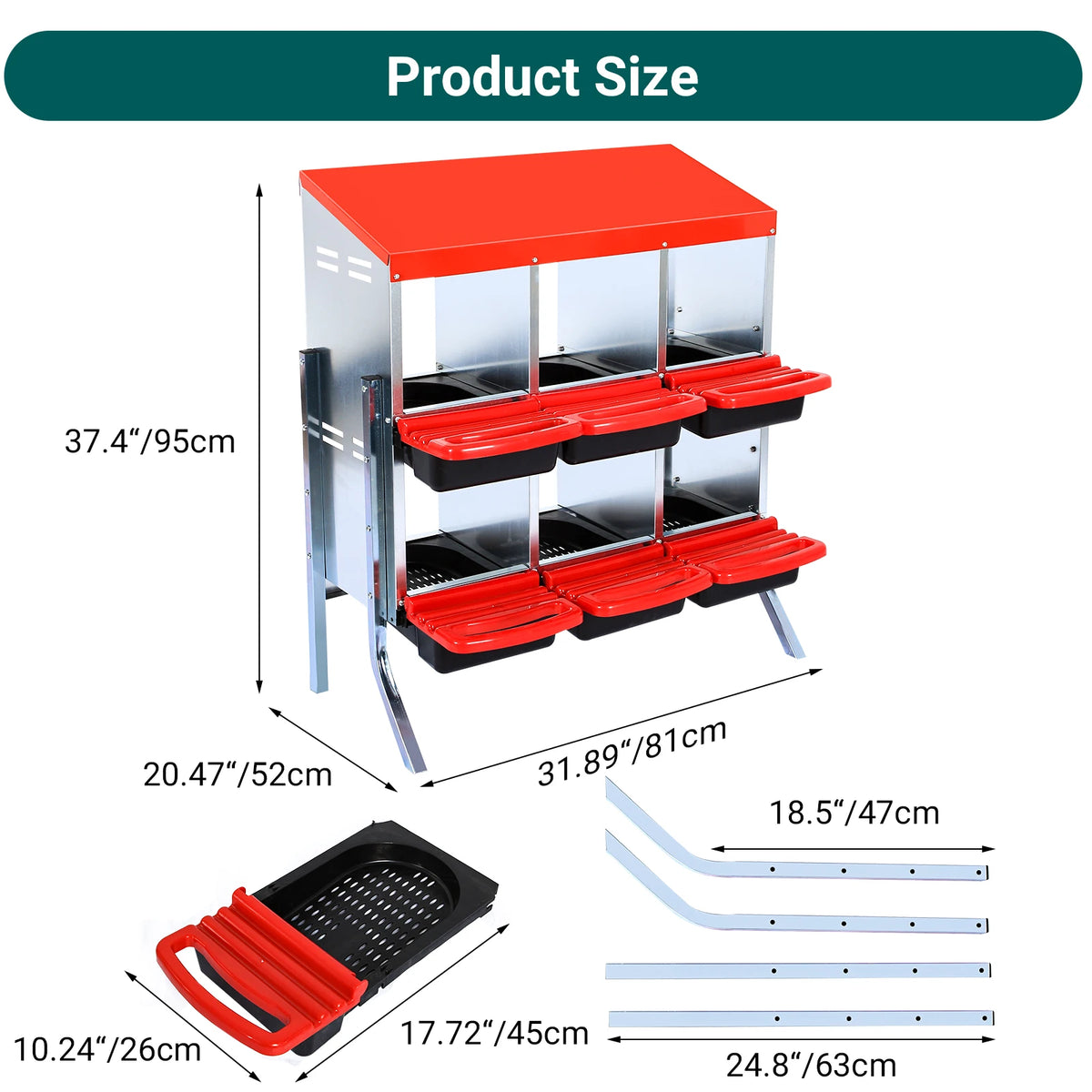 HiMISS Metal Hen Nesting Box With Roll Out Egg Collection Multi Compartment Chicken Coop