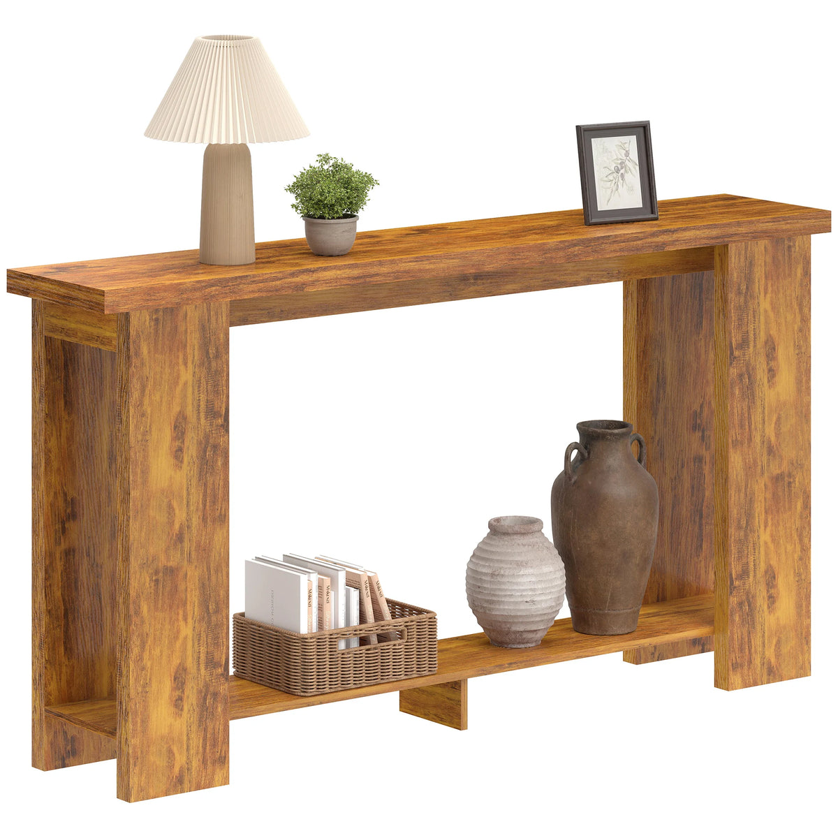 Wooden Entryway Console Table With Storage Shelf Farmhouse Style