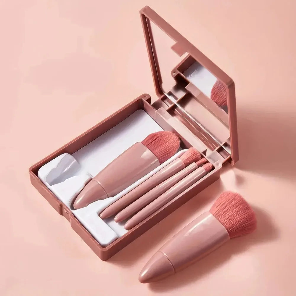 Makeup Brush Set With Compact Mirror And Soft Bristles