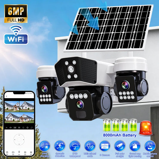 Kepack 6MP Wireless Solar Security Camera With Three Lens