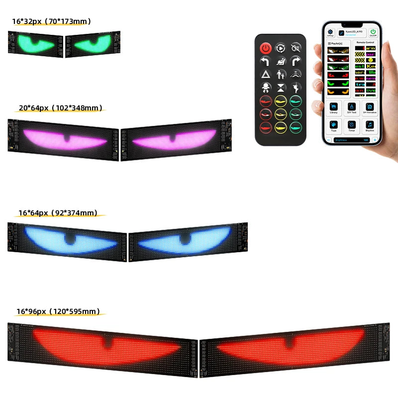 Universal Vehicle LED Devil Eyes Light With Programmable Pixel Panel