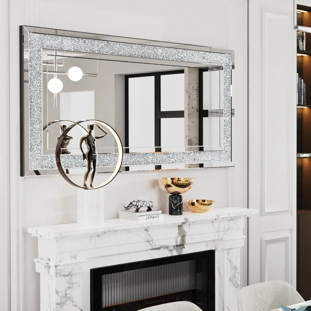 LUVODI Vanity Mirror With Crystal Rhinestone Frameless Wall Mount