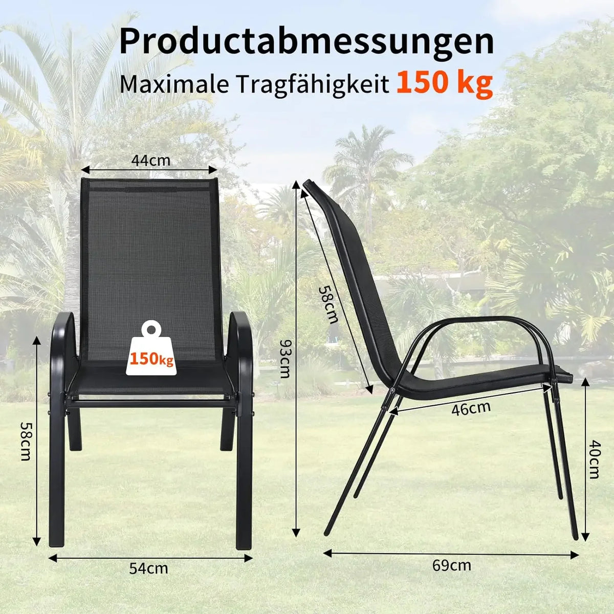 Foldable Garden Chairs Steel Iron Teslin Fabric High Back