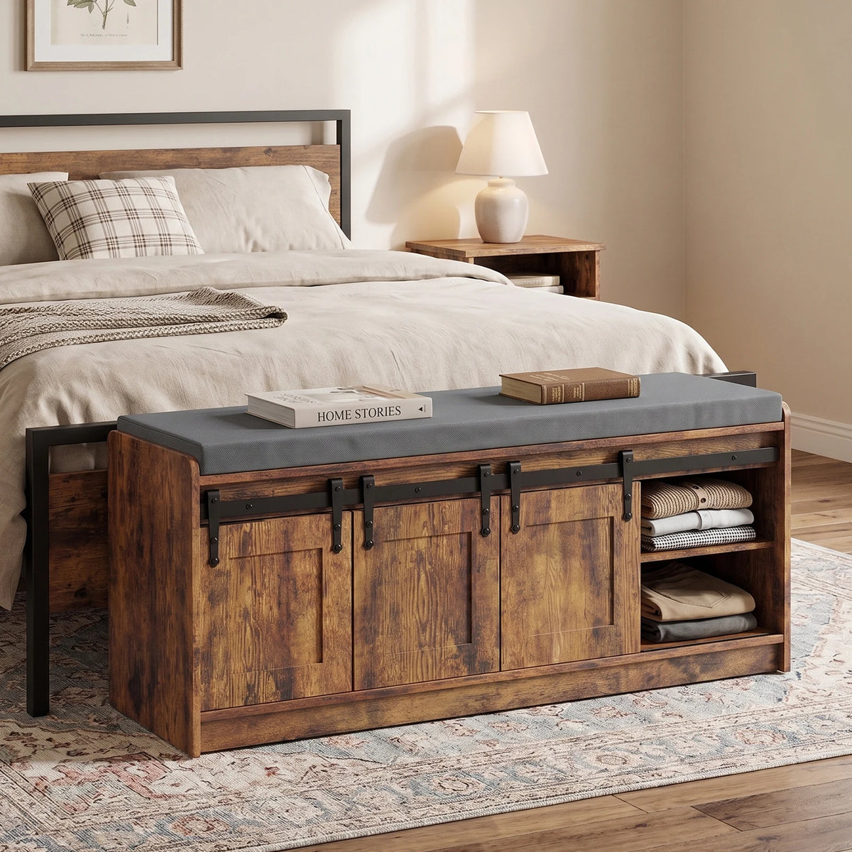 TinyNest Shoe Storage Bench With Linen Cushion Entryway Cabinet