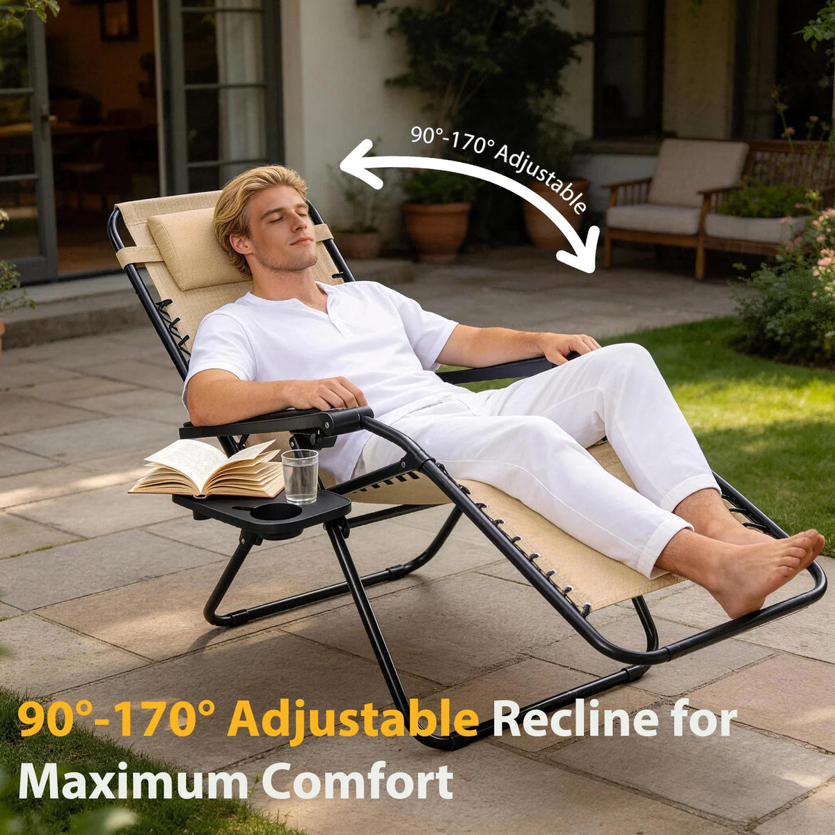 JHK Portable Zero Gravity Recliner Chairs Set Of 2 With Cup Holders Outdoor