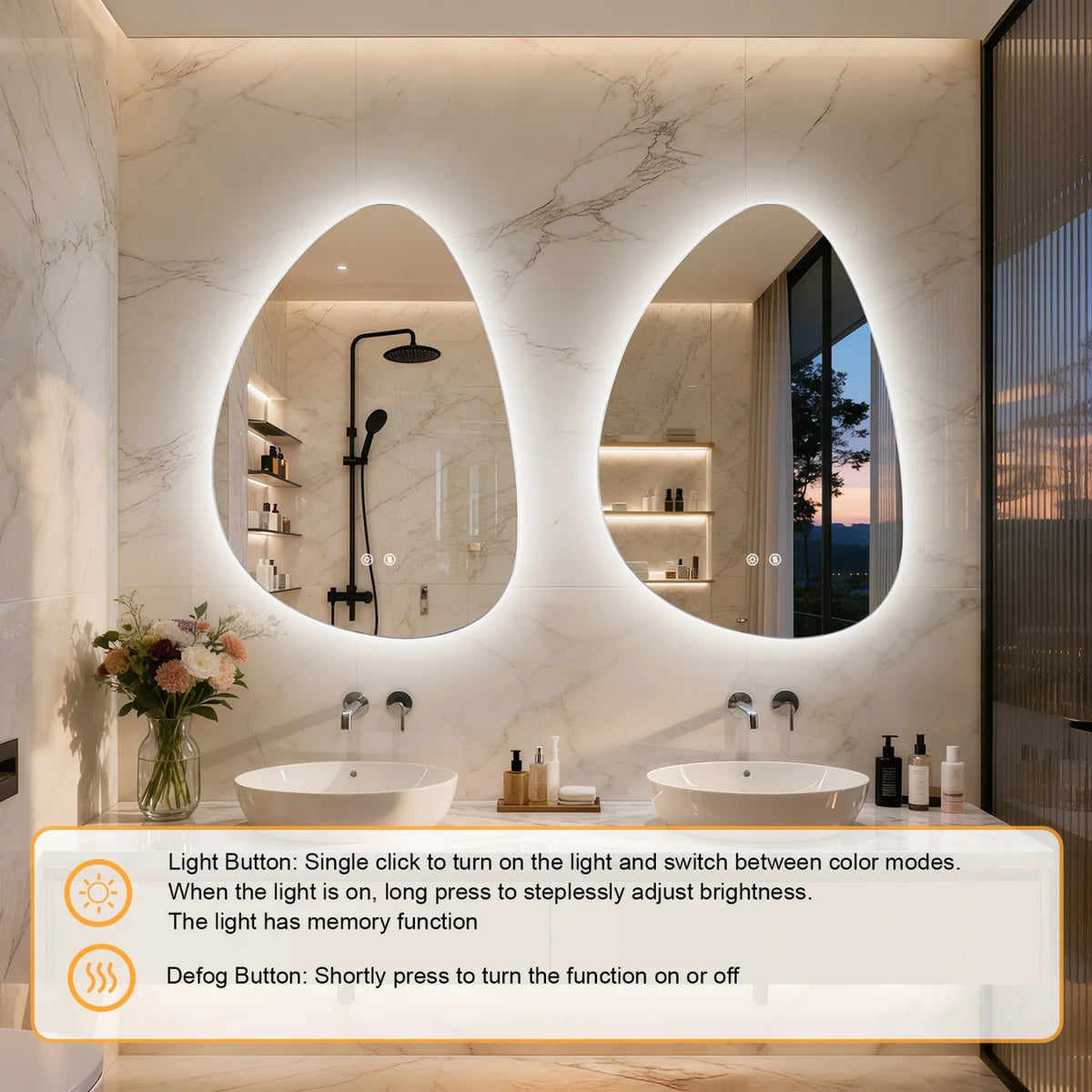 LED Wall Mounted Bathroom Mirror With Anti Fog And Three Color Settings