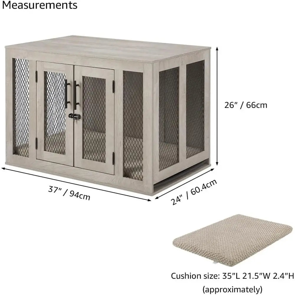 Mesh Indoor Dog Crate With Cushion Tray And Engineered Wood End Table Style Kennel