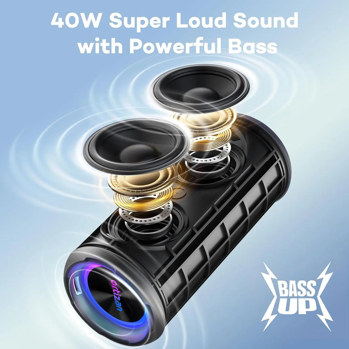Ortizan Portable Bluetooth Speaker With Deep Bass And RGB Lighting