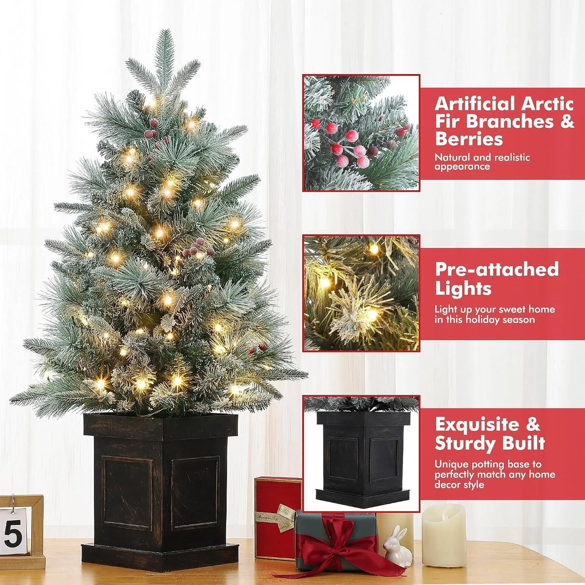 Pre Lit Artificial Christmas Tree With Timer And Battery Operated
