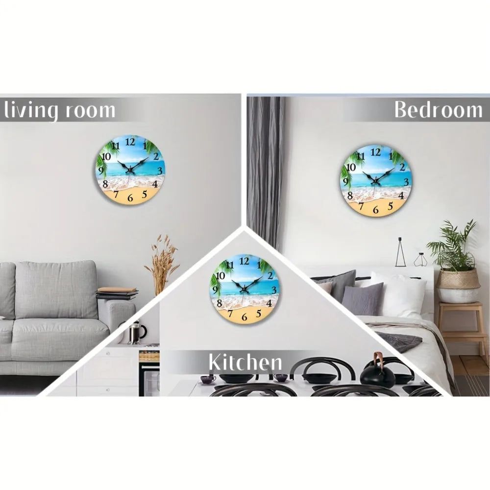 XMSJ Wooden Round Wall Clock Silent Decorative Living Room Accent