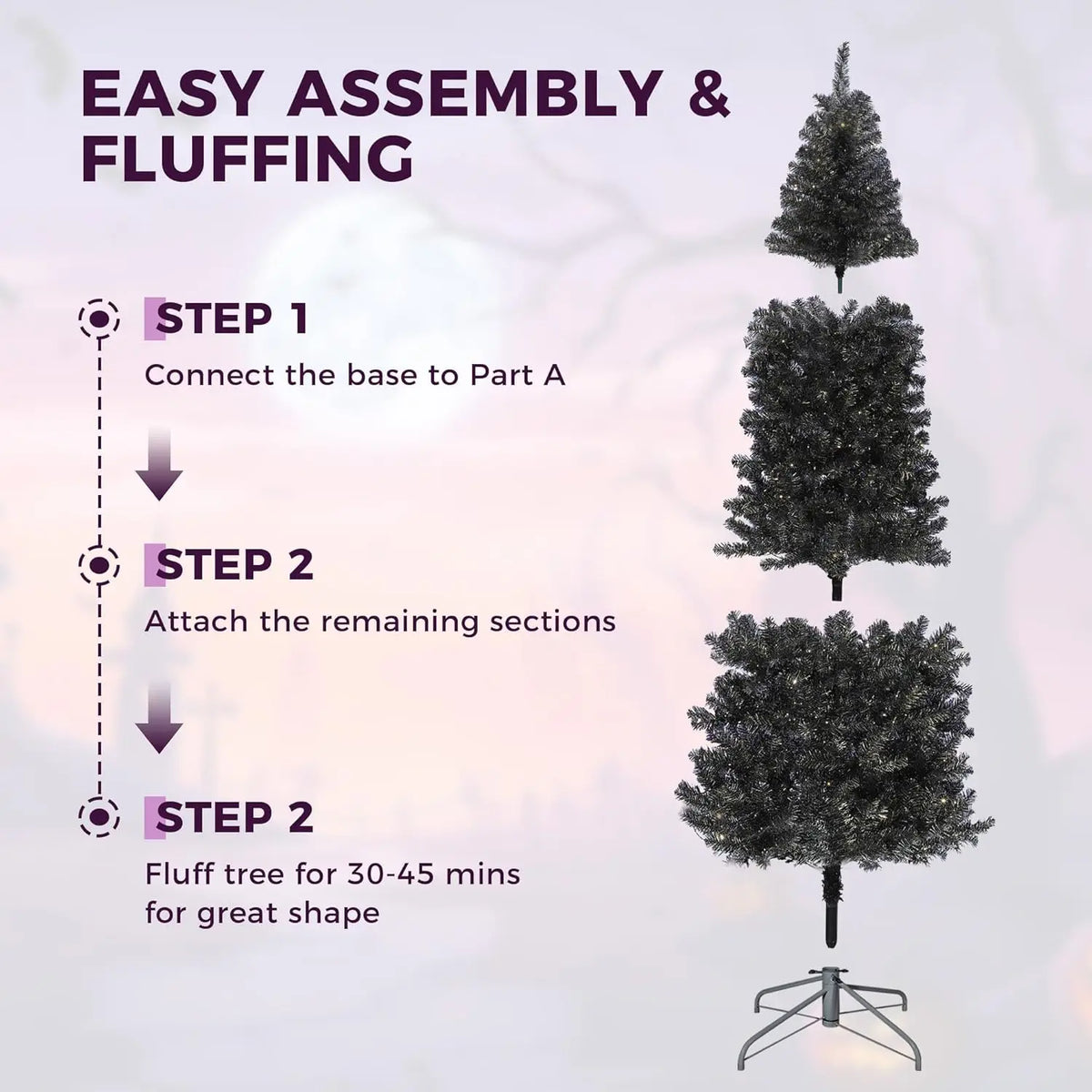 Artificial Halloween Christmas Tree With Realistic Branch Tips Metal Stand