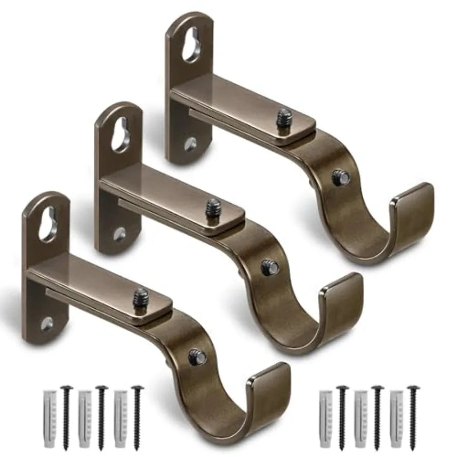Adjustable Curtain Rod Brackets, Metal Window Drapery Rod Hanger Holders Hooks for 1 inch Rods,3