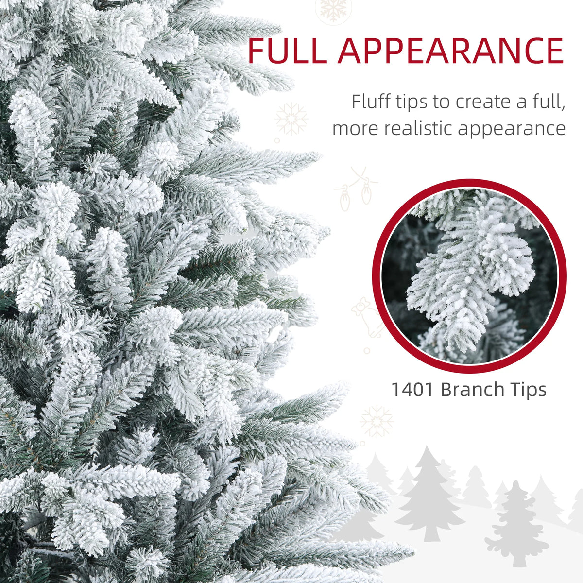 Snow Flocked Artificial Christmas Tree With 1401 Tips And Hinged Sections