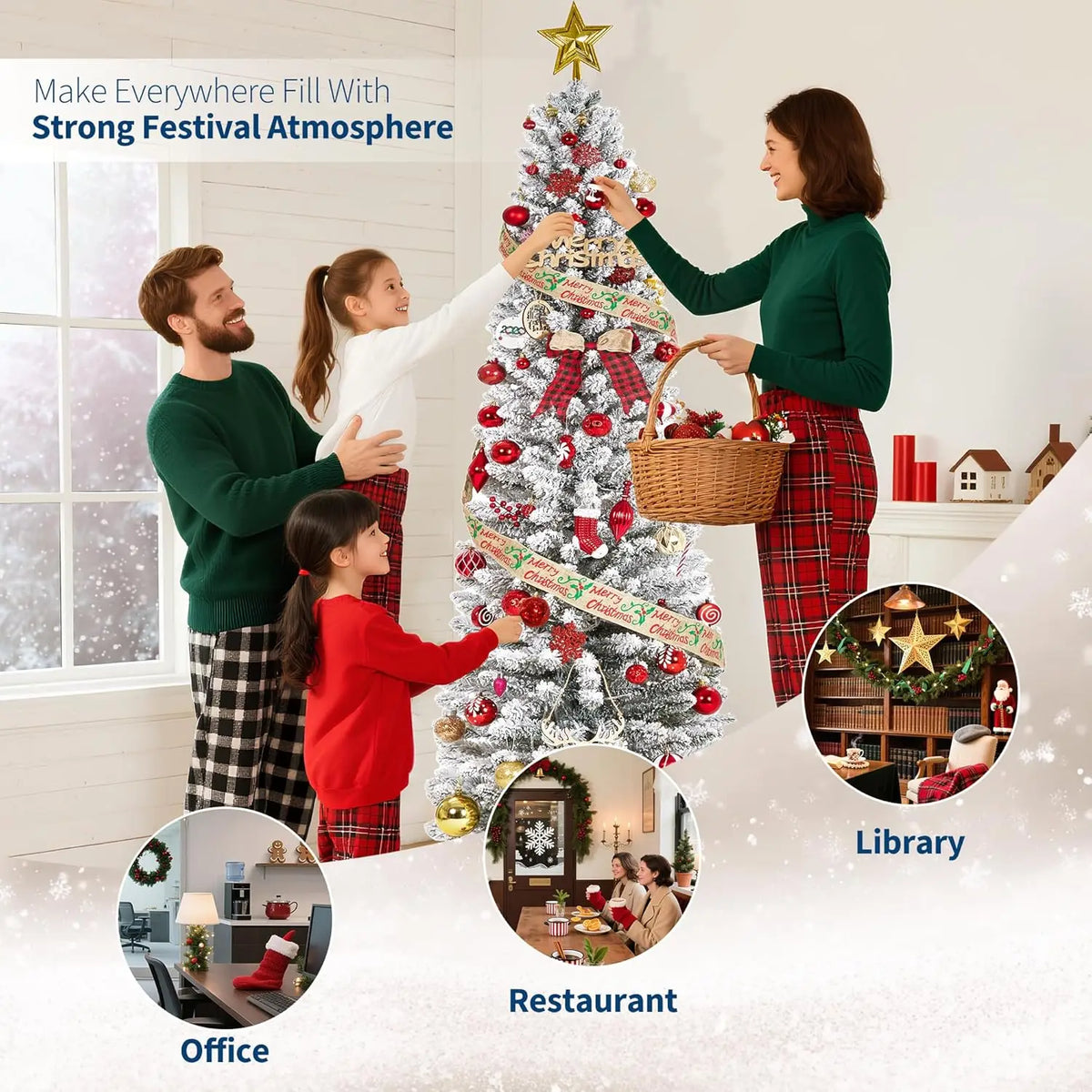 Studyset Artificial Pencil Christmas Tree With Snow Flocking Branches