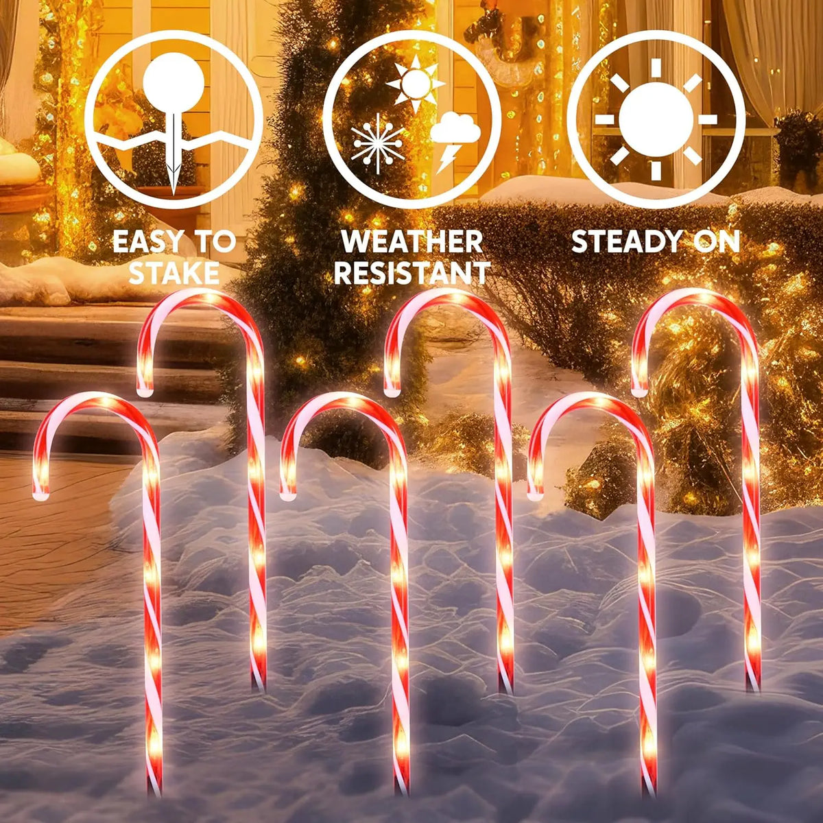Joyfy Candy Cane Pathway Marker Lights For Christmas Decor