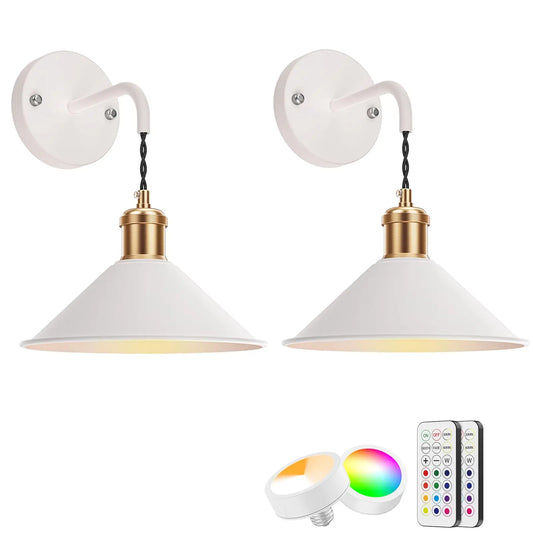 PRTILOUD 2 Pack Battery Operated Wall Sconces With Remote Dimmable Warm RGB