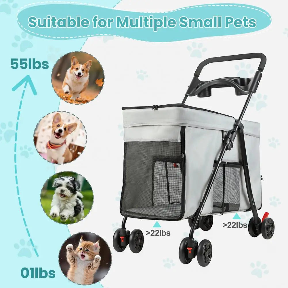 Dog Stroller 360-degree Wheels Foldable Pet Cart 5 Ventilation Windows Removable Tray Outdoor Travel for Small Medium Dogs Cats