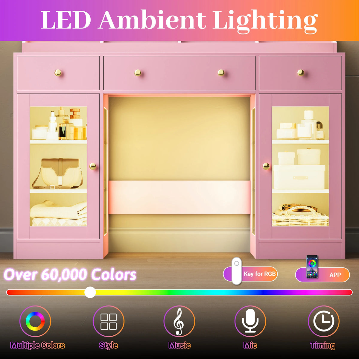 Makeup Vanity With Large Mirror And Lights USB Charging Station